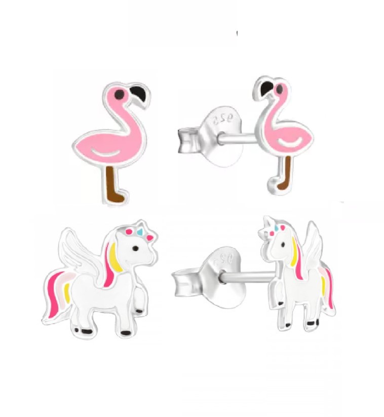 Roze flamingo unicorn oorknopjes